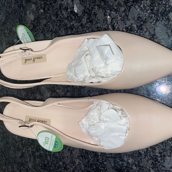 Paul Green Rio Heel Biscuit Leather Pointed Toe Kitten Slingback Beige Size 8.5 - Picture 2 of 8